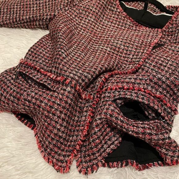 WHBM Tweed Zip Blazer in Red Black Plaid Size 4 - Picture 6 of 7